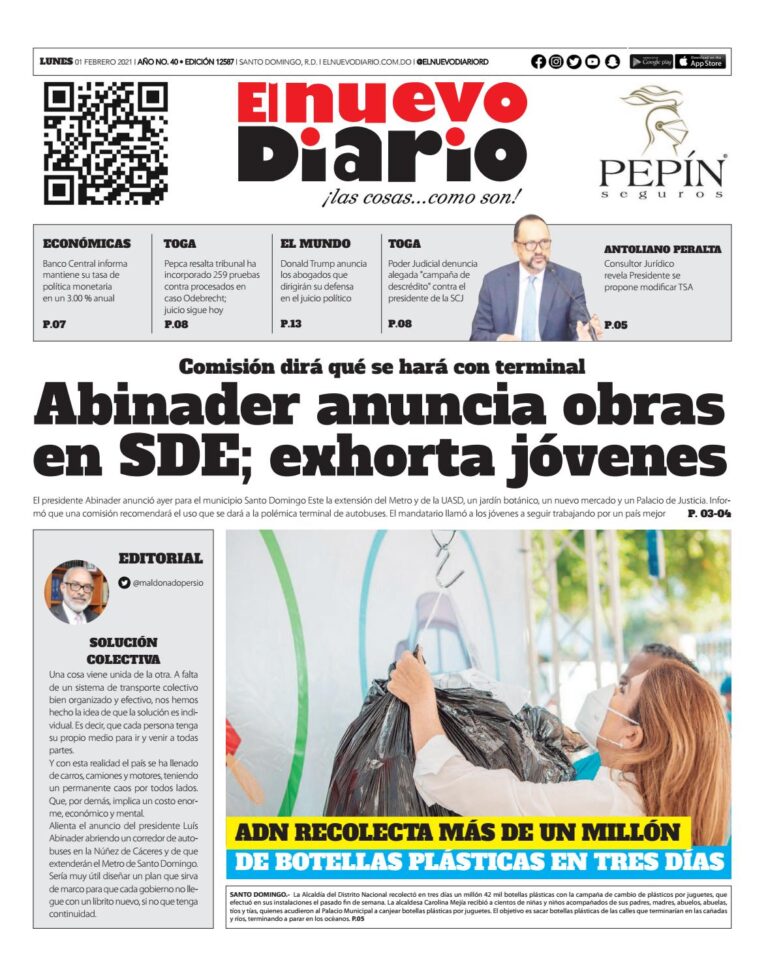 Portada Periódico El Nuevo Diario, Lunes 01 de Febrero ...