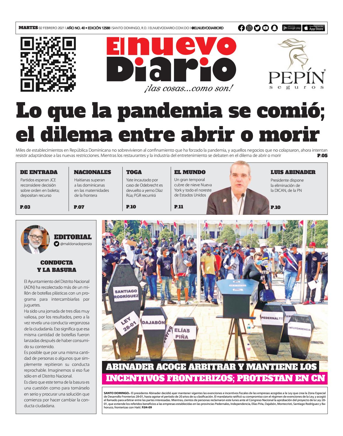 Portada Periódico El Nuevo Diario, Martes 02 de Febrero, 2021