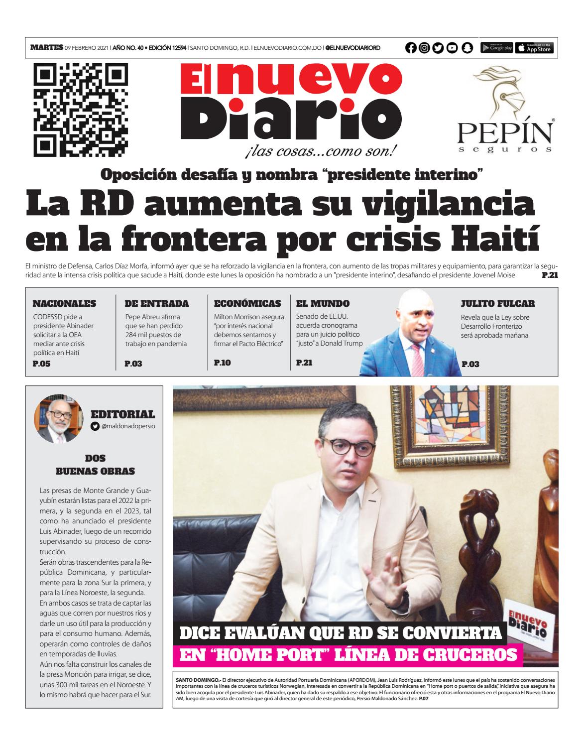Portada Periódico El Nuevo Diario, Martes 09 de Febrero, 2021