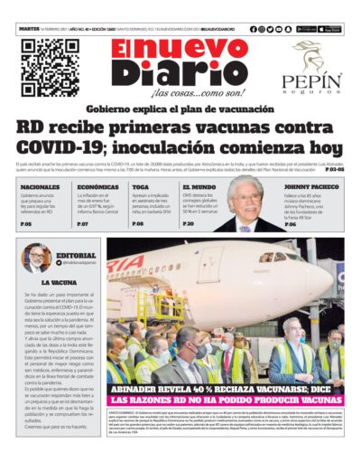 Portada Periódico El Nuevo Diario, Martes 16 de Febrero, 2021