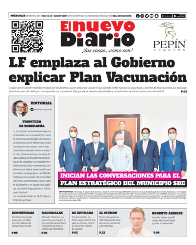 Portada Periódico El Nuevo Diario, Miércoles 03 de Febrero, 2021