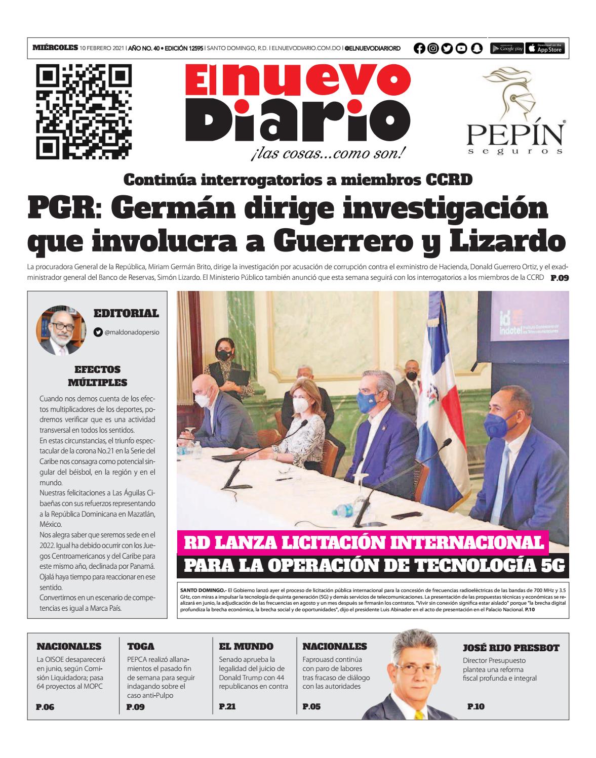 Portada Periódico El Nuevo Diario, Miércoles 10 de Febrero, 2021