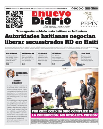 Portada Periódico El Nuevo Diario, Miércoles 24 de Febrero, 2021
