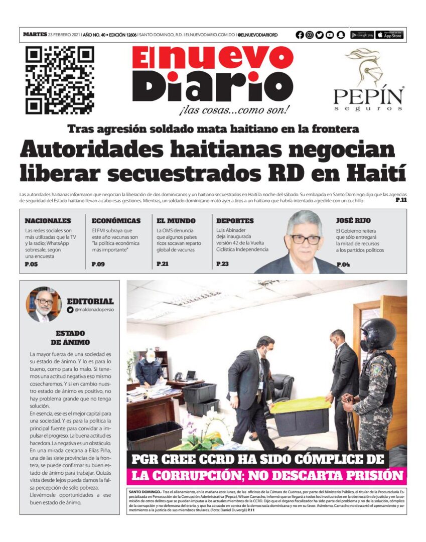 Portada Periódico El Nuevo Diario, Miércoles 24 de Febrero, 2021