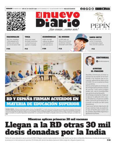 Portada Periódico El Nuevo Diario, Sábado 20 de Febrero, 2021