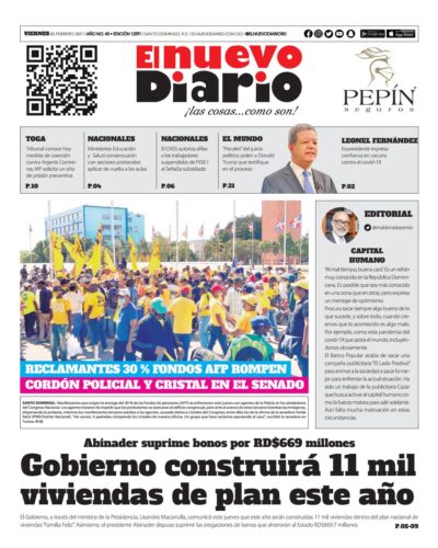 Portada Periódico El Nuevo Diario, Viernes 05 de Febrero, 2021
