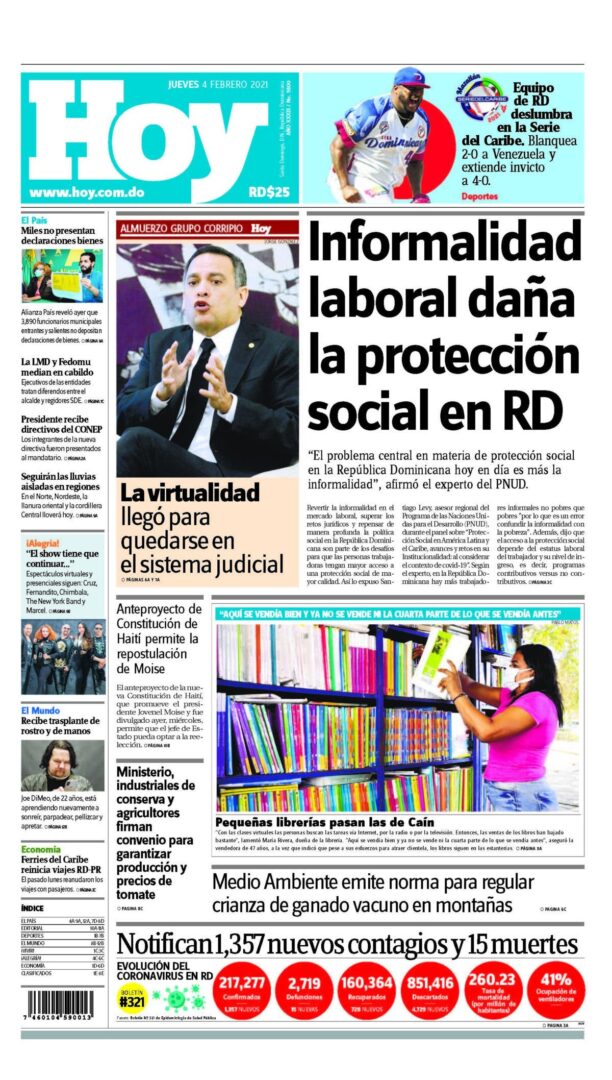 Portada Periódico Hoy, Jueves 04 de Febrero, 2021
