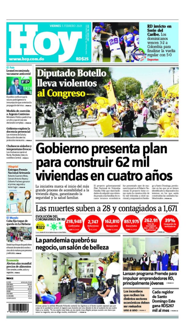 Portada Periódico Hoy, Viernes 05 de Febrero, 2021