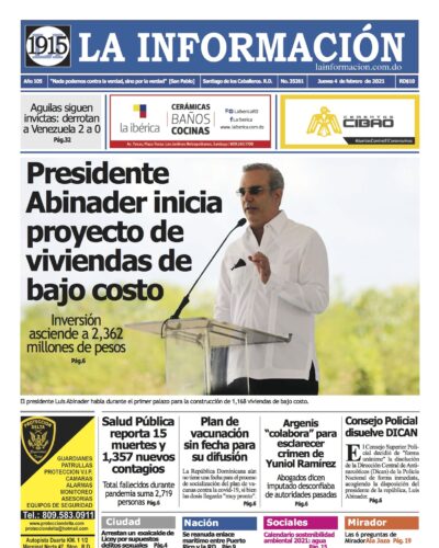 Portada Periódico La Información, Jueves 04 de Febrero, 2021