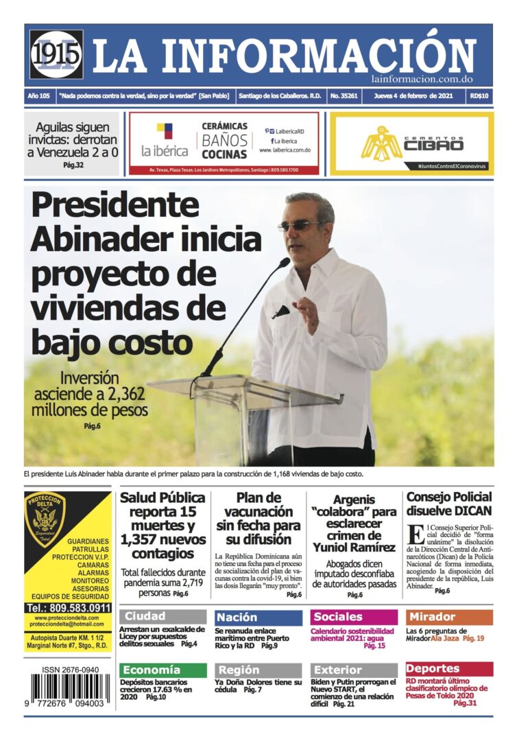 Portada Periódico La Información, Jueves 04 de Febrero, 2021