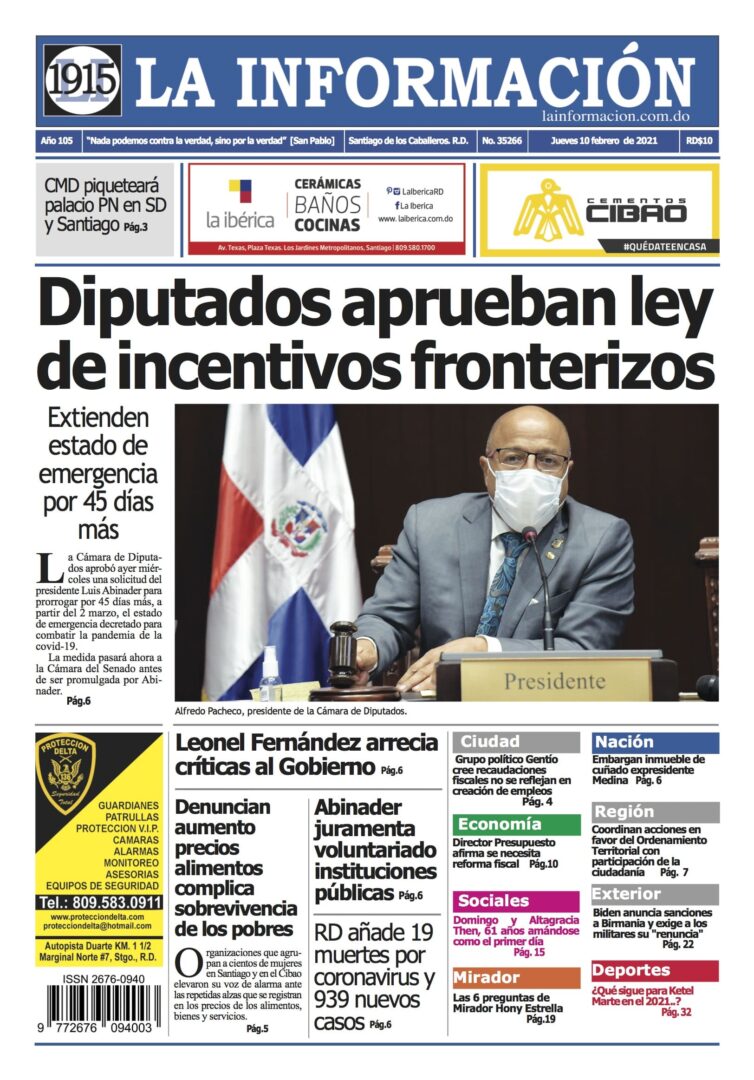 Portada Periódico La Información, Jueves 11 de Febrero, 2021