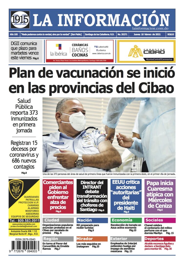 Portada Periódico La Información, Jueves 18 de Febrero, 2021