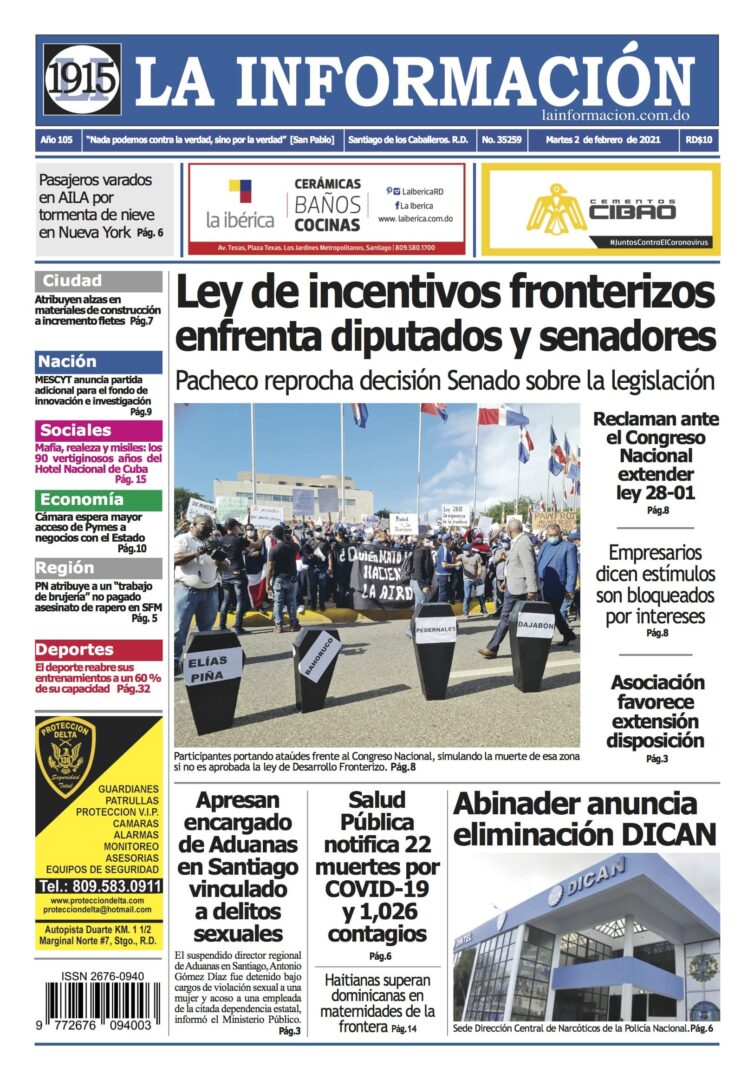 Portada Periódico La Información, Martes 02 de Febrero, 2021