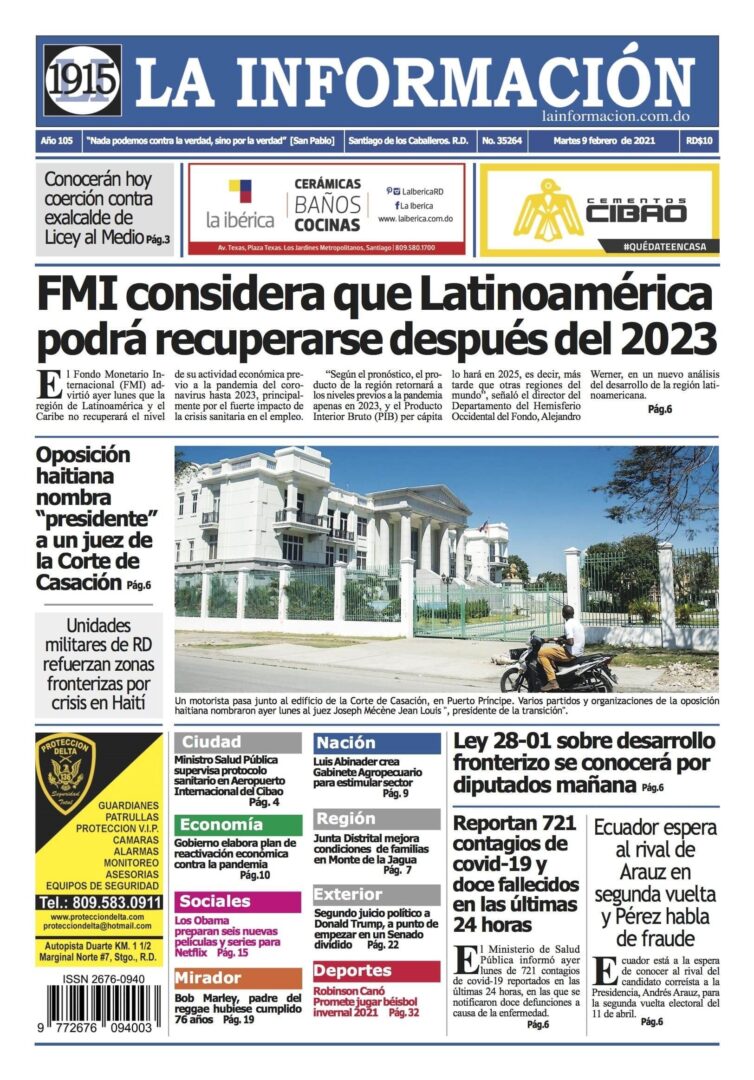 Portada Periódico La Información, Martes 09 de Febrero, 2021