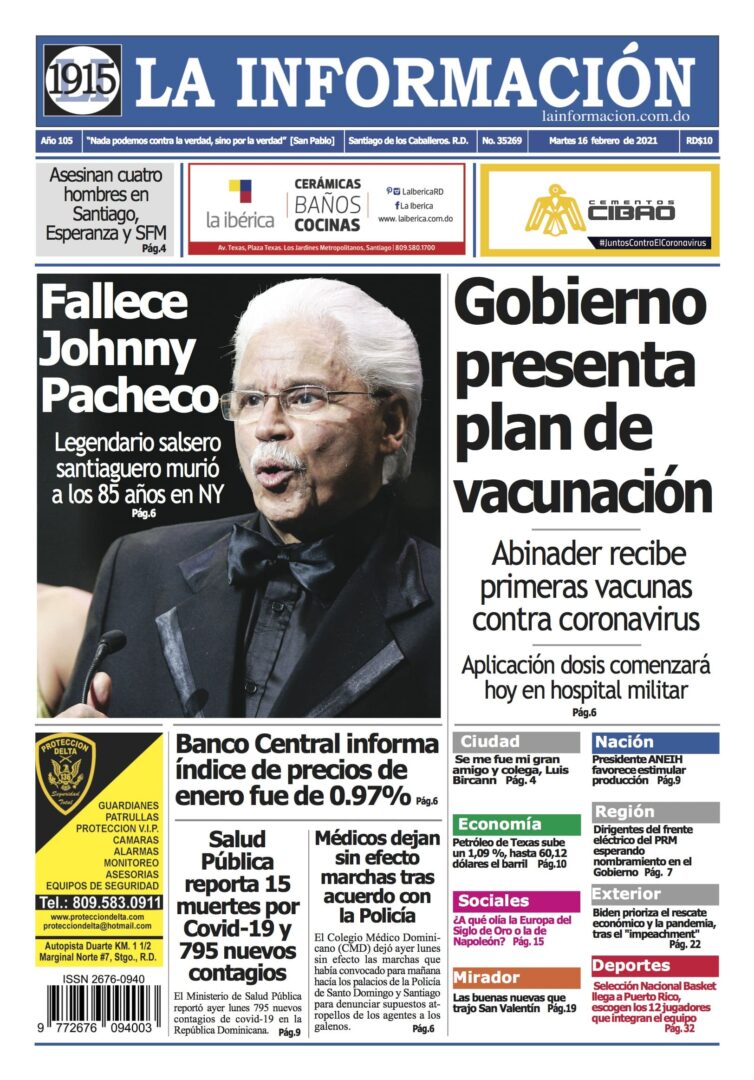 Portada Periódico La Información, Martes 16 de Febrero, 2021