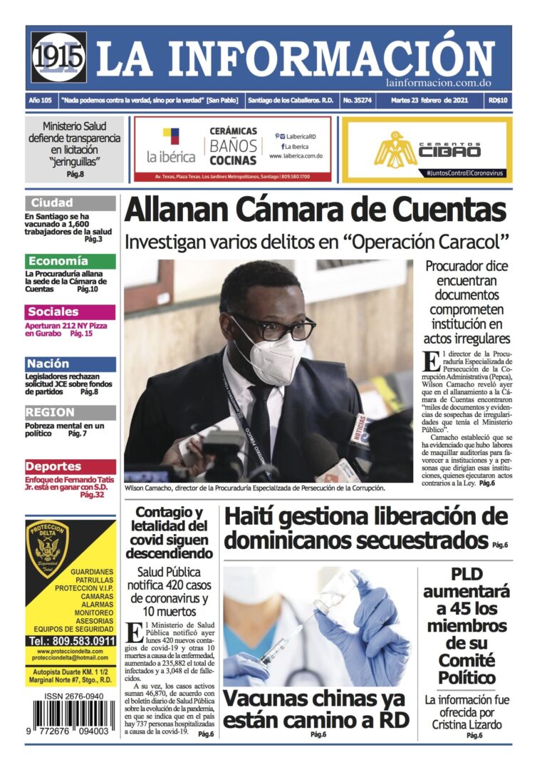 Portada Periódico La Información, Martes 23 de Febrero, 2021