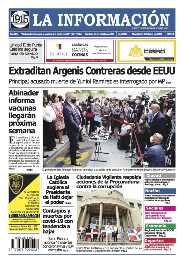 Portada Periódico La Información, Miércoles 03 de Febrero, 2021
