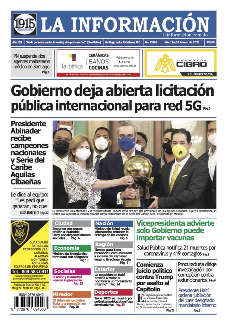 Portada Periódico La Información, Miércoles 10 de Febrero, 2021