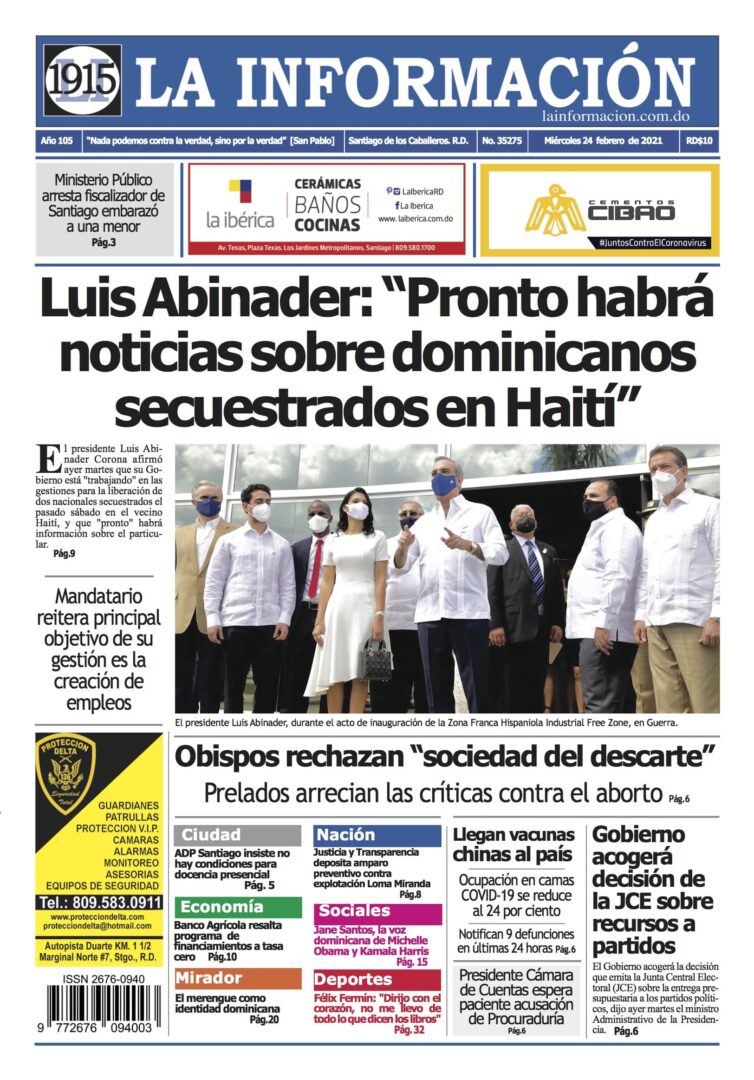 Portada Periódico La Información, Miércoles 24 de Febrero, 2021