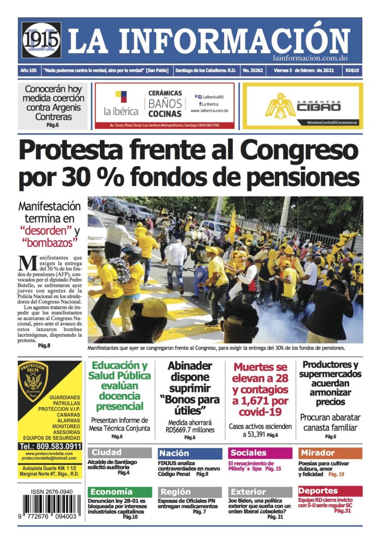 Portada Periódico La Información, Viernes 05 de Febrero, 2021