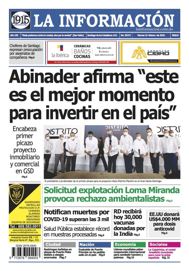 Portada Periódico La Información, Viernes 19 de Febrero, 2021