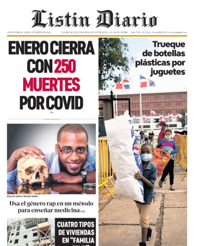 Portada Periódico Listín Diario, Lunes 01 de Febrero, 2021