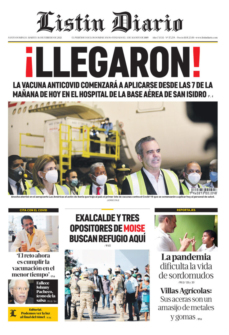 Portada Periódico Listín Diario, Martes 16 de Febrero, 2021