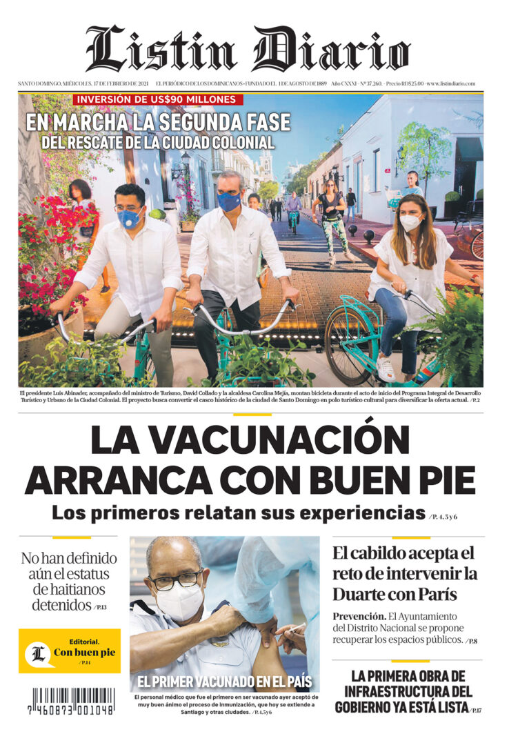 Portada Periódico Listín Diario, Miércoles 17 de Febrero, 2021