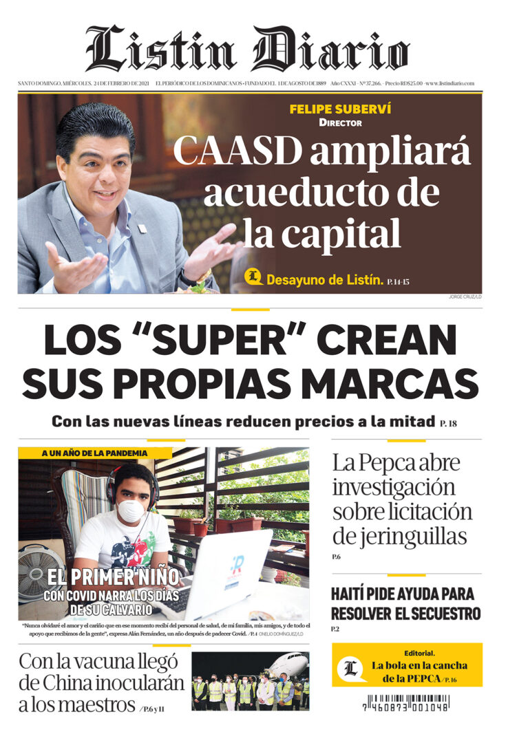 Portada Periódico Listín Diario, Miércoles 24 de Febrero, 2021