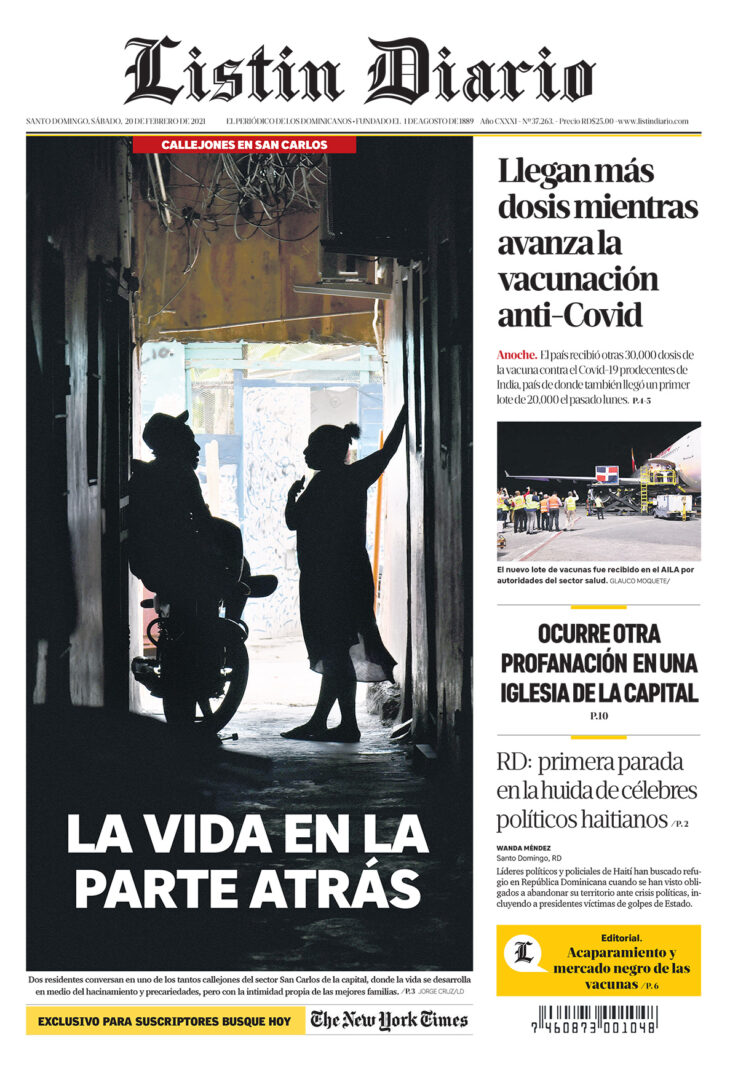 Portada Periódico Listín Diario, Sábado 20 de Febrero, 2021