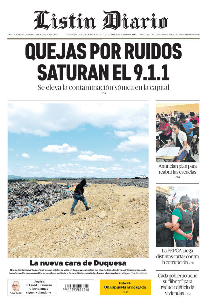 Portada Periódico Listín Diario, Viernes 05 de Febrero, 2021