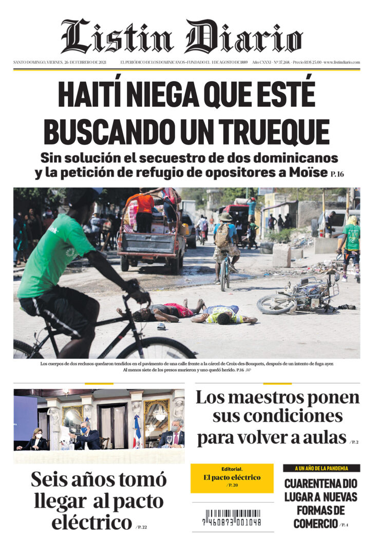 Portada Periódico Listín Diario, Viernes 26 de Febrero, 2021