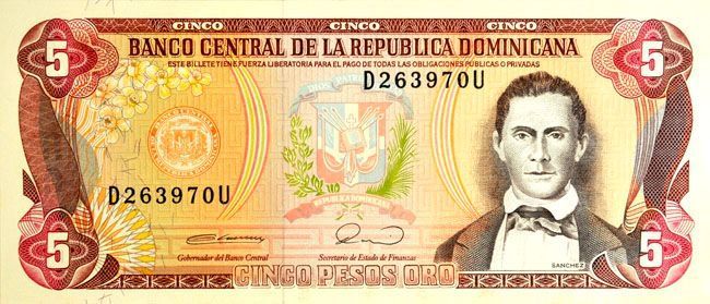 La reproducción fotográfica de Francisco Del Rosario Sánchez que aparece en los billetes de RD$5.00 de la cuarta emisión (1978), está basada en el cuadro de Rhadamés Mejía La reproducción fotográfica de Francisco Del Rosario Sánchez que aparece en los billetes de RD$5.00 de la cuarta emisión (1978), está basada en el cuadro de Rhadamés Mejía