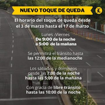 Nuevo Horario de Toque De Queda – Lunes 01 de Marzo, 2021