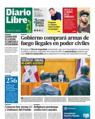 Portada Periódico Diario Libre, Miércoles 24 de Marzo, 2021