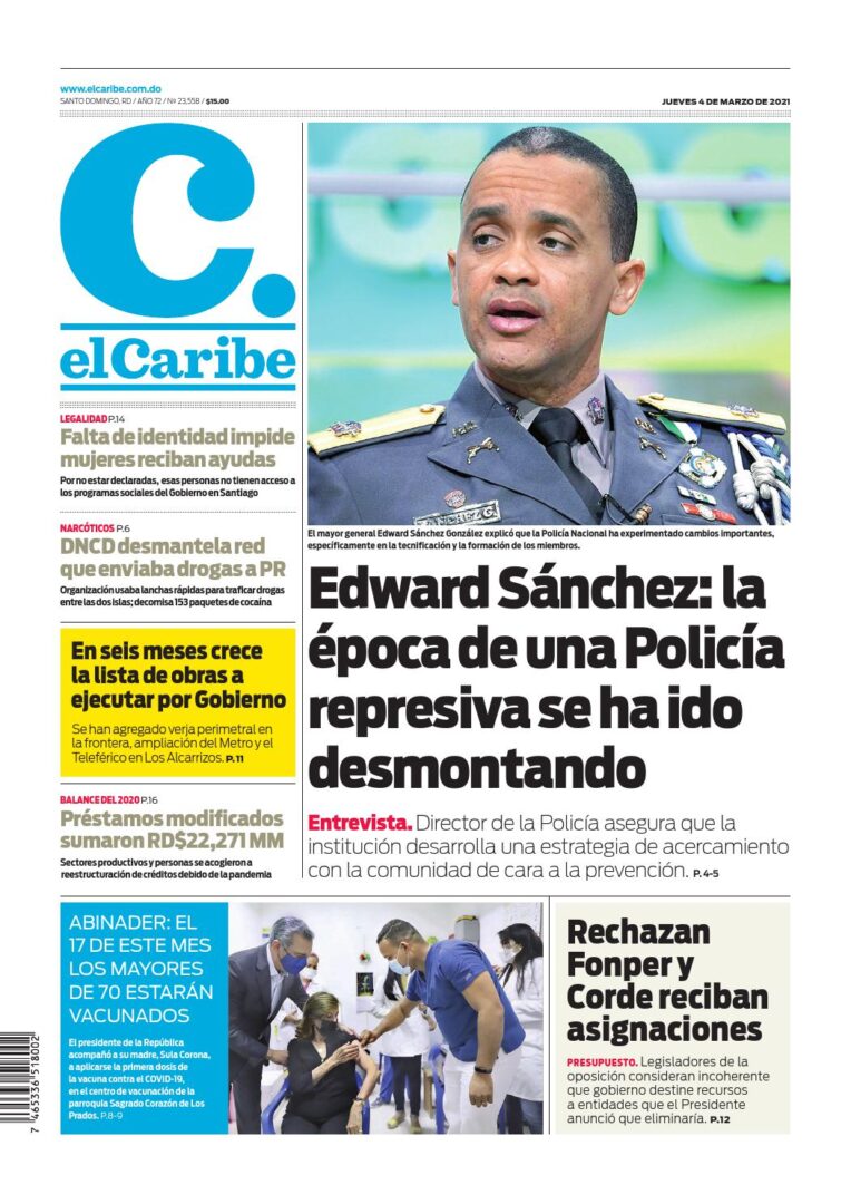 Portada Periódico El Caribe, Jueves 04 de Marzo, 2021