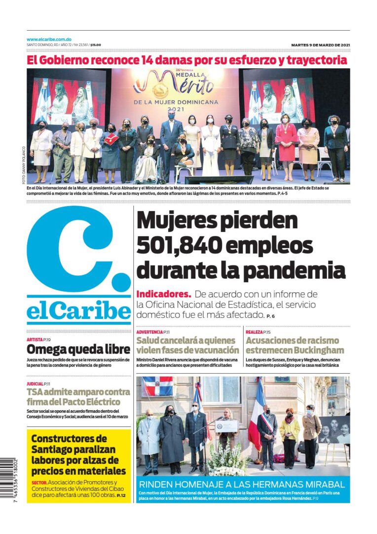Portada Periódico El Caribe, Martes 09 de Marzo, 2021