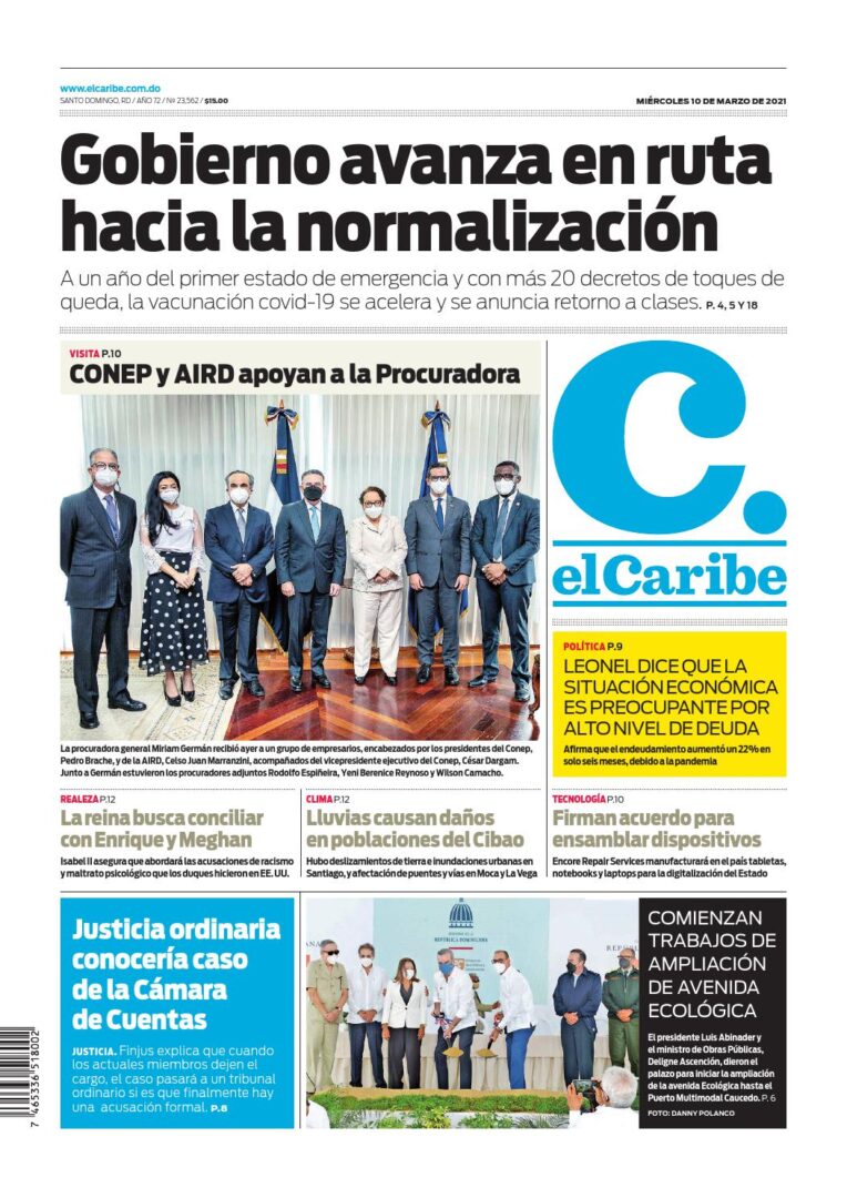 Portada Periódico El Caribe, Miércoles 10 de Marzo, 2021