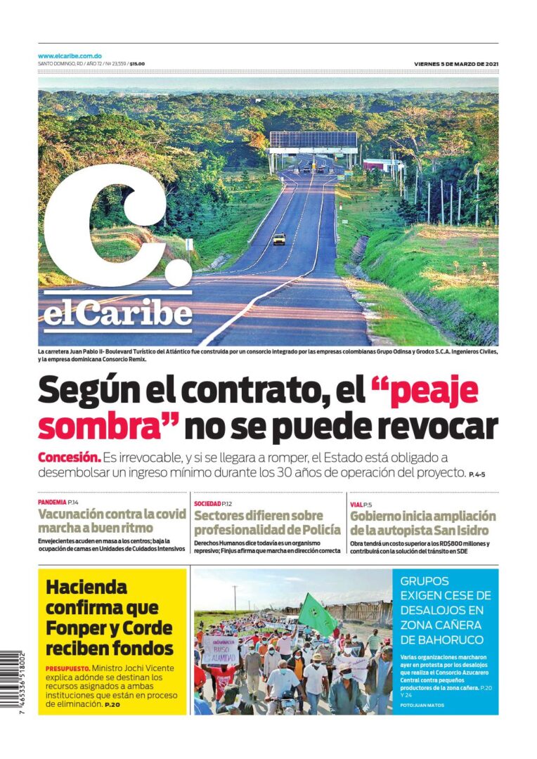 Portada Periódico El Caribe, Viernes 05 de Marzo, 2021