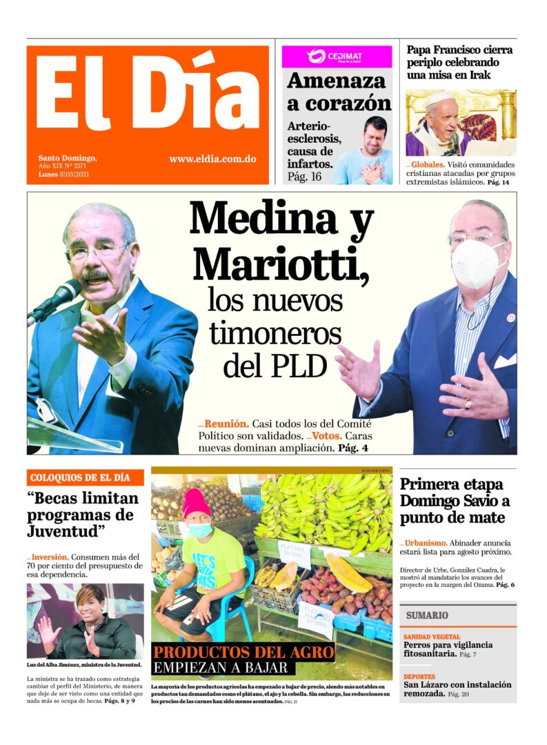 Portada Periódico El Día, Lunes 08 de Marzo, 2021