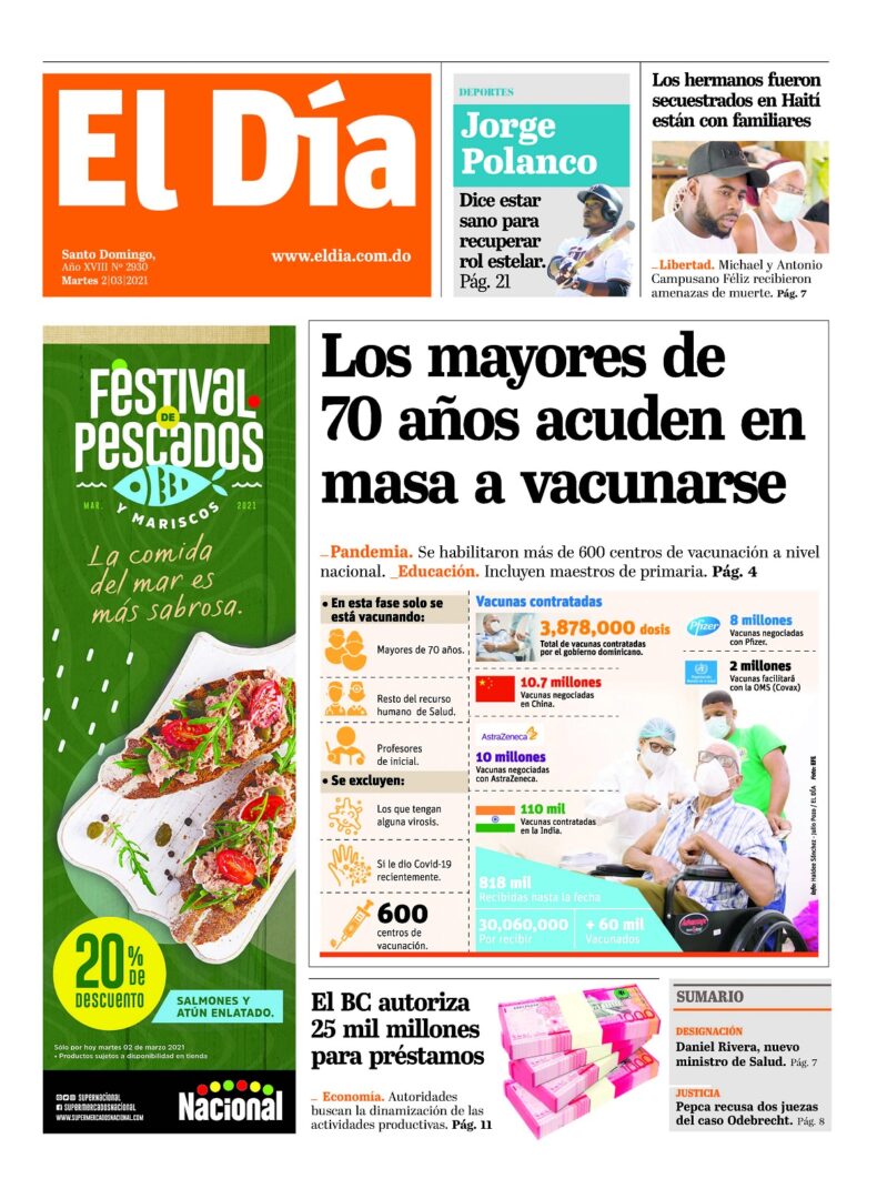 Portada Periódico El Día, Martes 02 de Marzo, 2021