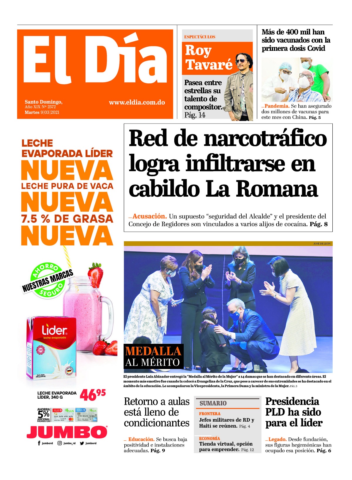 Portada Periódico El Día, Martes 09 de Marzo, 2021