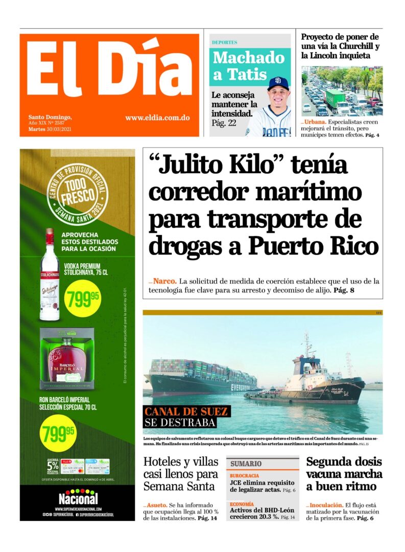 Portada Periódico El Día, Martes 30 de Marzo, 2021