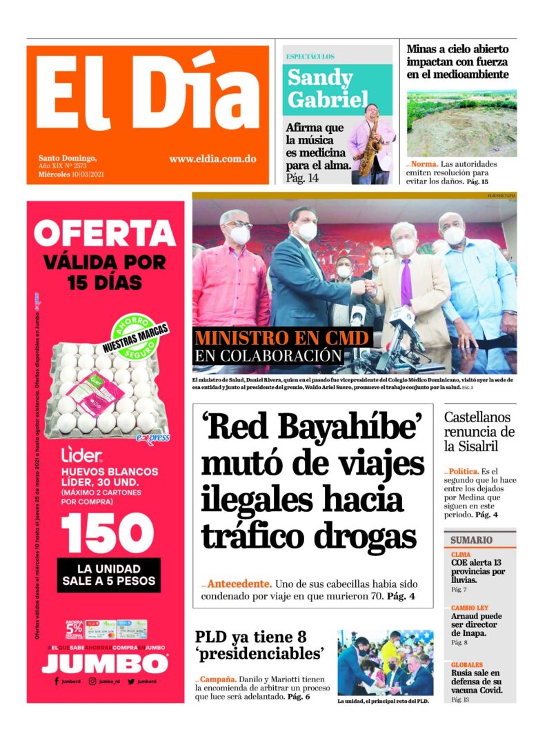 Portada Periódico El Día, Miércoles 10 de Marzo, 2021