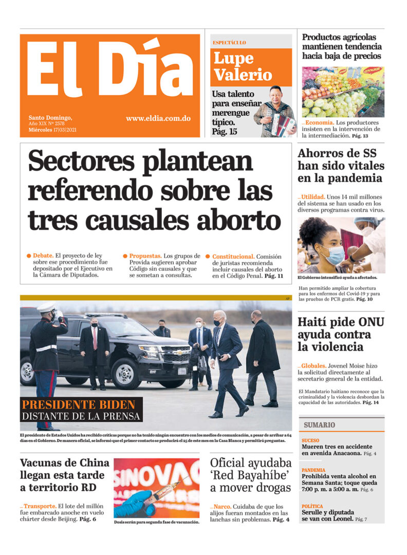 Portada Periódico El Día, Miércoles 17 de Marzo, 2021