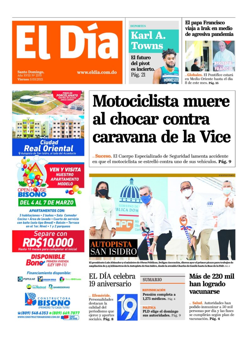 Portada Periódico El Día, Viernes 05 de Marzo, 2021