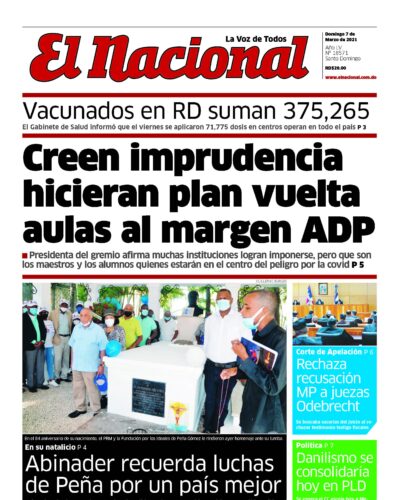 Portada Periódico El Nacional, Domingo 07 de Marzo, 2021