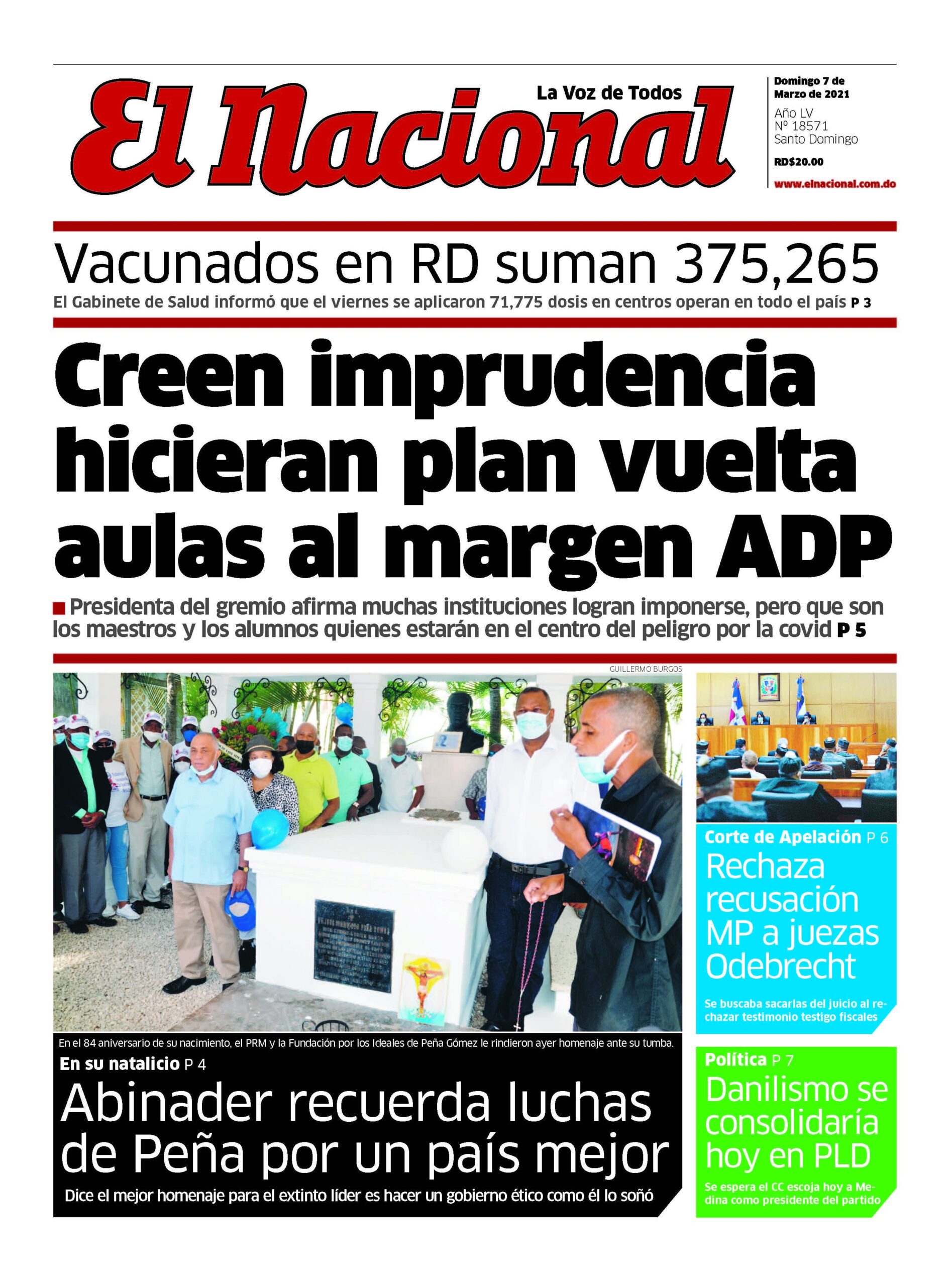 Portada Periódico El Nacional, Domingo 07 de Marzo, 2021