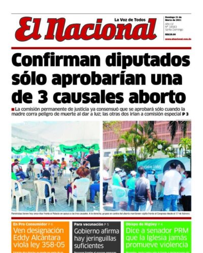 Portada Periódico El Nacional, Domingo 21 de Marzo, 2021