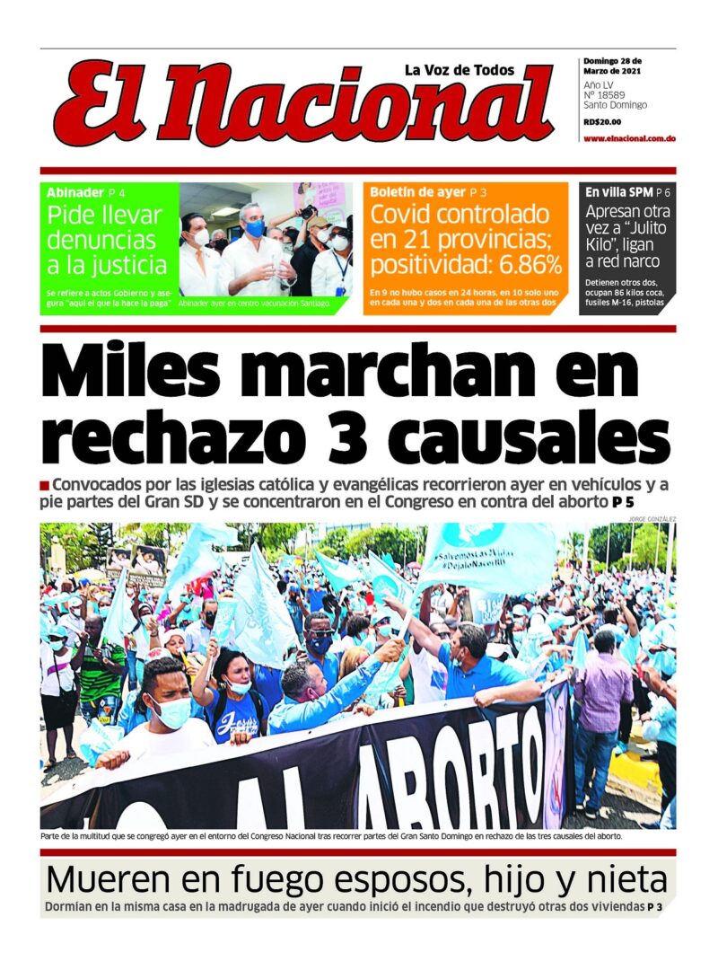 Portada Periódico El Nacional, Domingo 28 de Marzo, 2021